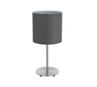 Eglo Lampe de table de chevet Pasteri, lampe de salon à poser en acier et textile, nickel mat, gris, douille E27, avec interrupteur, h 40 cm