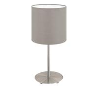 Eglo Lampe de table de chevet Pasteri, lampe de salon à poser en acier et textile, nickel mat, taupe, douille E27, avec interrupteur, h 40 cm