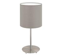 Eglo Lampe de table de chevet Pasteri, lampe de salon à poser en acier et textile, nickel mat, taupe, douille E27, avec interrupteur, h 27,5 cm