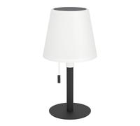 Eglo Lampe de table extérieure solaire sans fil Montapalma-L, luminaire LED à poser rechargeable, interrupteur à tirette, acier noir, plastique blanc, blanc chaud, RGB, IP54