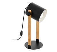 Eglo Lampe de table Hornwood, lampe de chevet vintage de design industriel, luminaire rétro en acier et bois, coloris noir, crème, marron, certifiée FSC, douille E27, avec interrupteur