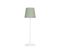 Eglo Lampe de table LED sans fil Leonero, luminaire à poser pour salon et table de chevet, métal blanc avec abat-jour textile vert, tactile, rechargeable USB, blanc chaud-neutre