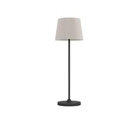 Eglo Lampe de table LED sans fil Leonero, luminaire à poser pour salon et table de chevet, métal noir avec abat-jour pliable en tissu beige, tactile, rechargeable USB, blanc chaud-neutre