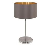 Eglo Lampe de table MASERLO, lampe à poser en textile à flamme, lampe de table de nuit ovale en acier et tissu, couleur : nickel mat, cappuccino, or, douille : E27, interrupteur inclus