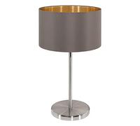Eglo Lampe de table MASERLO, lampe à poser en textile à flamme, lampe de table de nuit ovale en acier et tissu, couleur : nickel mat, cappuccino, or, douille : E27, interrupteur inclus