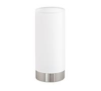 Eglo Lampe de Table Pasteri, 1 Ampoule Textile, Lampe de Chevet en Acier et Tissu, Couleur : Nickel Mat, Blanc, Culot : E27, avec Touche, Hauteur : 22,5 cm
