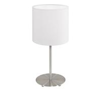 EGLO Lampe de table Pasteri, lampe de chevet textile à 1 flamme, en acier | et tissu, couleur nickel mat et blanc, douille E14, avec interrupteur, hauteur 27,5 cm