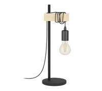 Eglo Lampe de Table Townshend, Lampe à Poser à 2 Flammes au Design Industriel, Lampe rétro, Lampe de Chevet en Acier et en Bois, Noir, Marron, Douille E27, certifié FSC, Interrupteur Inclus