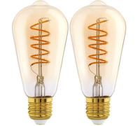 Eglo Lampe LED E27 à intensité variable, ampoule vintage spirale, éclairage rétro, 8 watts (équivalent à 60 watts), 806 lumens, blanc chaud, 2700 K, Edison ST64, Ø 6,4 cm (Lot de 2)