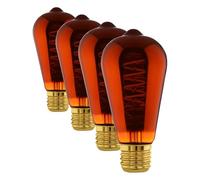 Eglo Lampe LED E27 dimmable, filament vintage spirale, ampoule Edison forme de piston, éclairage retro, 4 watts, 30 lumens, blanc chaud, verre cuivré, 2000 Kelvin, ST64, Ø 6,4 cm (Lot de 4)