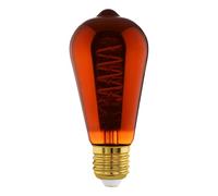 Eglo Lampe LED E27 dimmable, filament vintage spirale, ampoule Edison forme de piston, éclairage retro, 4 watts, 30 lumens, blanc chaud, verre cuivré, 2000 Kelvin, ST64, Ø 6,4 cm