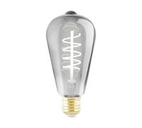 EGLO Lampe LED E27 dimmable, filament vintage spirale, ampoule Edison forme de piston, éclairage retro au verre fumé, 4 watts, 100 lumens, blanc chaud, noir transparent, 2000 Kelvin, ST64, Ø 6,4 cm