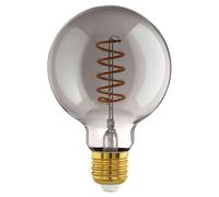 EGLO Lampe LED E27 dimmable, filament vintage spirale, ampoule Edison, globe éclairage rétro au verre fumé, 4 watts, 100 lumens, blanc chaud, noir transparent, 2000 Kelvin, G95, Ø 9,5 cm