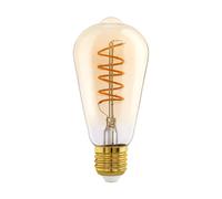 EGLO Lampe LED E27 filament vintage spirale, ampoule Edison forme de piston, éclairage rétro, 4 watts (correspond à 26 watts), 270 lumens, blanc chaud, ambré, 2200 Kelvin, ST64, Ø 6,4 cm