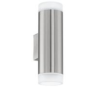 Eglo Lampe Murale d'Extérieur Led Riga à 2 Ampoules, Applique Murale en Acier Inoxydable et Plastique, Couleur : Argent, Blanc, Ip44