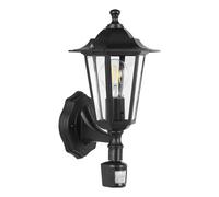 Eglo Lampe murale extérieure LATERNA 4, luminaire extérieur à flamme avec détecteur de mouvement, applique murale à capteur en fonte d'aluminium et verre, couleur : noir, douille : E27, IP44