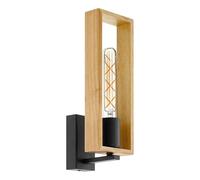 Eglo Lampe murale LITTLETON, applique murale vintage à flamme au design industriel, lampe rétro en acier et en bois, noir, marron, certifié FSC, douille E27