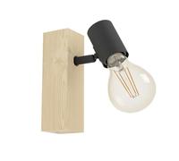 Eglo Lampe murale TOWNSHEND 3, applique murale vintage à flamme au design industriel, lampe rétro en acier et en bois, noir, marron, certifié FSC, douille E27