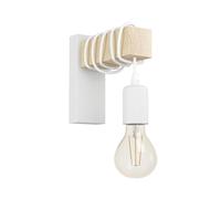 Eglo Lampe murale TOWNSHEND, applique murale vintage à flamme au design industriel, lampe rétro en acier et en bois, blanc, marron, certifié FSC, douille E27