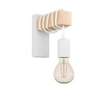 Eglo Lampe murale TOWNSHEND, applique murale vintage à flamme au design industriel, lampe rétro en acier et en bois, couleur : blanc, marron, douille : E27