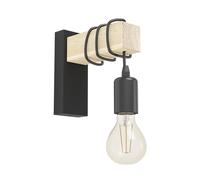 Eglo Lampe murale TOWNSHEND, applique murale vintage à flamme au design industriel, lampe rétro en acier et en bois, noir, marron, certifié FSC, douille E27