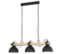 EGLO lampe pendante Lubenham, lampe pendante vintage à 3 flammes en design industriel, lampe pendante rétro en acier et bois, noir, brun, certifié FSC, douille E27