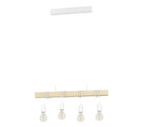 Eglo lampe suspendue Townshend, luminaire suspension vintage 4 flammes au design industriel, rétro en acier et bois, blanc, brun, certifié FSC, douille E27