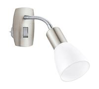 Eglo Lampe prise Dakar, spot orientable avec interrupteur, veilleuse, éclairage chambre et cuisine, luminaire en acier argenté et plastique blanc, douille E14