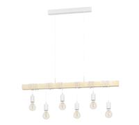 EGLO lampe suspendue Townshend, lampe suspendue vintage à 6 flammes au design industriel, lampe suspendue rétro en acier et bois, blanc, brun, certifié FSC, douille E27