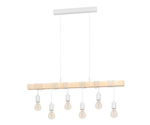 Eglo lampe suspendue Townshend, lampe suspendue vintage à 6 flammes au design industriel, lampe suspendue rétro en acier et bois, blanc, brun, certifié FSC, douille E27