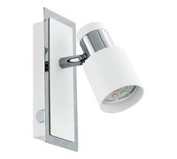Eglo LED Applique Davida, lampe murale, spot mural en métal chromé et blanc, lampe de salon avec interrupteur, spot avec ampoule GU10, lumière blanc chaud