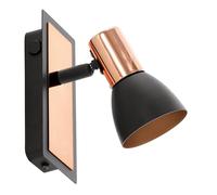 Eglo LED Applique murale Barnham, projecteur mural, lampe murale en métal, lampe de salon noire et cuivre, lampe de couloir, spot avec ampoule GU10, blanc chaud
