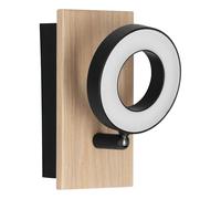 EGLO LED Applique murale intérieure Rielves, lampe murale avec spot orientable, spot mural en bois brun et métal noir, projecteur mural certifié FSC, lumière blanc chaud