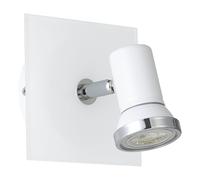 Eglo LED Applique murale Tamara 1, lampe murale pour salle de bain | luminaire en métal blanc, chrome et verre, éclairage pour pièce humide, spot avec ampoule GU10, lumière blanc chaud, IP44