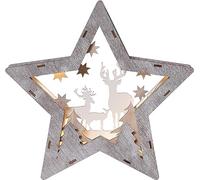 EGLO LED décoration de Noël, silhouette de Noël en forme d’étoile avec | motif forêt, paysage hivernal éclairage à piles, blanc chaud, 25 x 24 cm