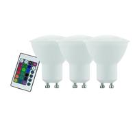 EGLO LED GU10 RGB-W dimmable 3-pack, 3 LED spots with RGB and warm white | function, each 4 watts (equivalent to 22 watts), 220 lumens, GU10 RGB LED with remote control, LED bulbs, Ø 5.3 cm