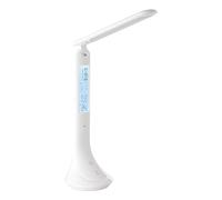 Eglo LED Lampe de table Coluccia, lampe de chevet avec réveil et thermomètre, intensité lumineuse variable par touches, lampe de bureau en plastique blanc, blanc neutre