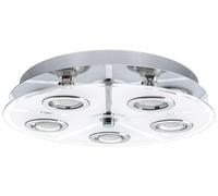 Eglo LED plafonnier Cabo, 5 lampes, spot en inox et verre satiné, lampe salon chrome, blanc, clair, lampe cuisine, couloir, douille GU10, Ø 35 cm