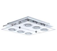 Eglo LED plafonnier Cabo, 6 lampes, spots en acier inoxydable et verre | satiné, lampe salon chromée, blanche, claire, lampe cuisine, couloir, douille GU10, L x l 34 cm