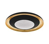 Eglo LED Plafonnier Canicosa 2, applique 2 flammes, métal martelé | plastique noir et or, télécommande, variation température couleur (chaud-froid), veilleuse, dimmable, Ø 76,5 cm