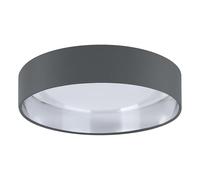 Eglo LED Plafonnier Palomaro, lampe ronde en tissu, plastique blanc, textile anthracite, argent, lumière blanc chaud, Ø 32 cm