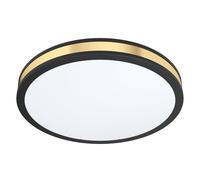 EGLO LED plafonnier Pescaito, lampe murale 1 flamme, lampe de plafond en | acier noir et plastique blanc, or, lampe salon, blanc chaud, Ø 38 cm