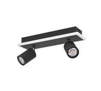 EGLO LED Plafonnier Rimbocchi 1, luminaire de plafond rectangulaire avec 2 spots, barre de spots orientable, projecteur de plafond en métal noir et plastique blanc, blanc chaud, L 34 cm