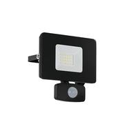 Eglo LED projecteur extérieur Faedo 3, lampe extérieure 1 flamme avec | détecteur de mouvement, projecteur mural capteur en aluminium, couleur : blanc, verre : transparent, 20 watts, IP44