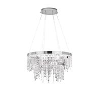 EGLO LED suspension cristal Antelao, lampe à suspension en verre pour table | à manger, lustre avec boules en verre, lampe plafond suspendue, métal chromé et verre brillant, blanc neutre, ⌀ 61 cm