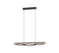 Eglo LED Suspension luminaire Boyal, plafonnier suspendu pour salle à manger, 3 lampes, lustre chambre en bois clair et métal noir, certifiée FSC, blanc chaud