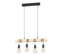 Eglo LED Suspension luminaire Townshend, plafonnier suspendu vintage à 3 lampes, lampe de salle à manger, lustre salon style industriel, bois clair et acier, FSC, ampoules E27 incluses