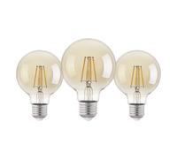 Eglo Lot de 3 ampoules LED E27, ampoule filament vintage ambrée, 4 watts chacune, grosse ampoule globe, lumière blanche chaude, 2200 K, 400 lumens, lampe rétro G80, Ø 8 cm