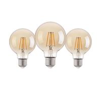 Eglo Lot de 3 ampoules LED E27, ampoule filament vintage ambrée, 4 watts chacune, grosse ampoule globe, lumière blanche chaude, 2200 K, 400 lumens, lampe rétro G80, Ø 8 cm