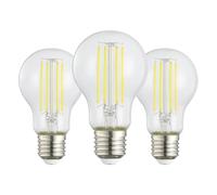 Eglo Lot de 3 ampoules LED E27, lampe à économie d'énergie classe énergétique A, 7,2 watts, 1521 lumens, éclairage blanc chaud, 2700 Kelvin, A60, Ø 6 cm